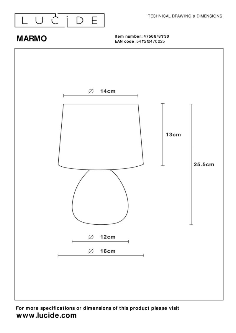 Lucide MARMO - Stolná lampa - Ø 16 cm - 1xE14 - Čierna